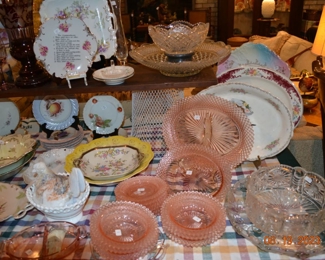 vintage glassware - depression glass - platters  - crystal