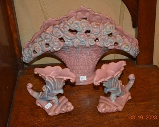 Royal Haeger pink and blue pottery - vase and candle holders
