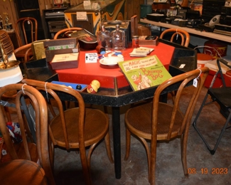 vintage poker table - 8 bentwood chairs