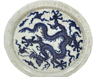 Chinese Blue & White Porcelain Dragon Platter Dish