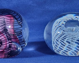 2 Signed Art Glass Paperweights including Steuben