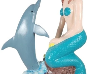 Large Metal Repainted Mermaid w/ Dolphin Sculpture