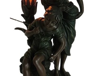 Art Nouveau Style Bronzed Resin Sculpture Lamp