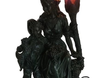 Art Nouveau Style Bronzed Resin Sculpture Lamp