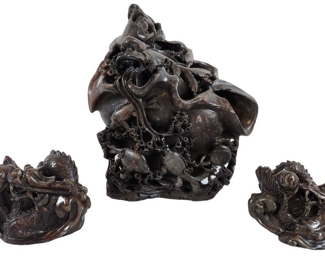 Chinese Bronzed Heavy Resin Sculpture & Censers
