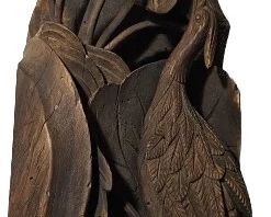 Asian Wood Sculpture with Pheasant & Florals