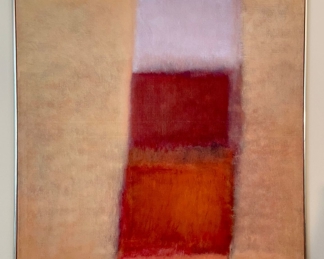 SOLD: 50" x 50"; original 1966 signed oil "Tappan zee" by E.K. Feiner on canvas