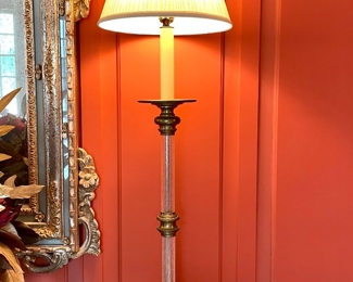 $500/each, TWO avail; 12"d x 42"; brass and lucite buffet lamps by Chapman. 