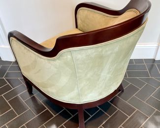 SOLD each (4 available); 26" x 29" x 30"; Bernhardt Contemporary leather barrel arm chair (view of back)