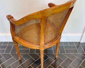 $2800 for TWO; 23" x 18" x 34"; Louis XVI beech armchair with caning on seat and back; we have two, but one has broken caning; one alone sells online for over $2800; comes with custom cushion