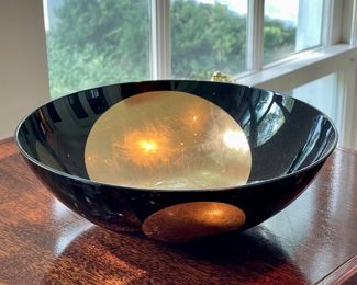 SOLD: 11"x 4.5"; black, modern Hakuza bowl with gold inlay