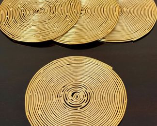 SOLD; set of 4 gold-tone metal, spiral coasters