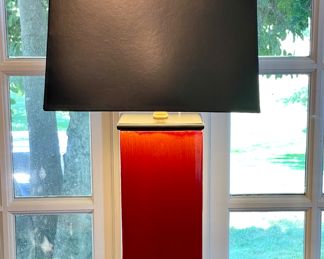 SOLD; 27"h; red ceramic and black modern Chelsea House table lamp
