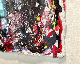 37.25" x 29.5"; original acrylic painting framed in brass (close up view of painting)     