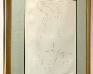19.5" x 23.5"; Pablo Picasso etching, Spain, drypoint restrike, "Nude de Dos" Pricing available with conversation at 314-479-0730. 