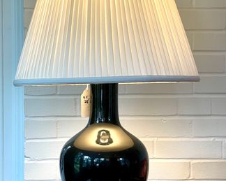 $180; 28"h; vintage black lamp with wood base and brass accents