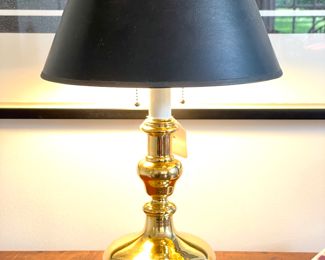 $250; 22"h; vintage brass table lamp with black shade