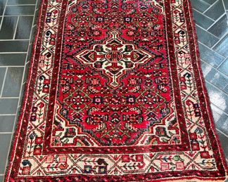 $550; approx 3' x 5'; Rug #4; hand-knotted rug with true red base color