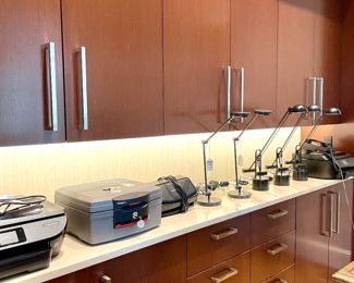 $100; HP Envy Photo 7855 printer (sells new for $250).      SOLD; Sentry safe H2300 with key.                                                                                                                      $80; Fujitsu scan snap is 1400.                                                                                                    $160 each (2 available); Herman Miller tone personal light in black (sells new for $276).                                                                                   $100 each (3 available); KingTec counter balance desk lamp in black 