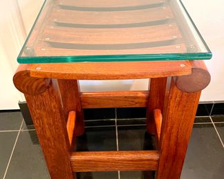 $1400; 17" x 15" x 27"; teak side table with removable glass top for Summit Furniture by Kipp Stewart 