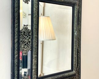 SOLD--36" x 30"; Show Stopper!! Large antique ornate ebonized brass mirror