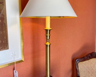 $350 - Brass table lamp by Chapman, interior of the shade is gold - 17.5x37