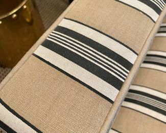 $1500; 68" x 34" x 25"; Vintage, custom-upholstered taupe, ivory and black striped sleeper sofa . Dated 1985 and YEARS of life left. (close up view of upholstery)