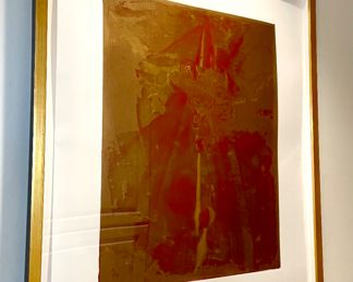 $2000 - St. Louis native Gary Passanise signed mixed media red and gold, on paper - 28.5 x38.5