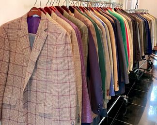 $50/each - Sport coats are Paul Stuart (retails for $1000+)  and Hickey Freeman (retails for $1000+) - majority of them are 42 long; $20/each - Pants - average waist 38
