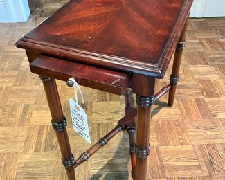 SOLD; 24" x 12" x 24"; chair-side end table with pull out drink shelf by Butler Specialty Co