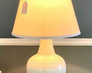 $200; 12" x 27"; vintage Leonard Foss ivory-colored lamp with crackled vase base