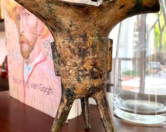 $80; antique cast iron wine jue cup