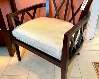 $700 each (2 available); 27" x 27" x 31"; Barbara Berry Double X arm chair by Baker Furniture with silk cushion