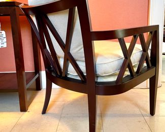 $700 each (2 available); 27" x 27" x 31"; Barbara Berry Double X arm chair by Baker Furniture with silk cushion (rear view)