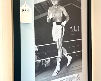 SOLD: 16" x 21"; New York Times Muhammad Ali metal print in black frame