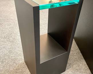 $300 each (2 available); ultra modern side table with glass top