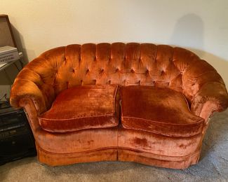 Orange Velvet Love Seat
