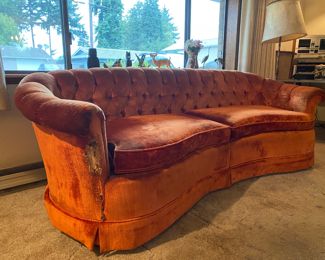 Orange Velvet Love Seat