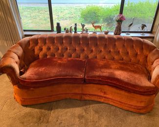 Orange Velvet Love Seat