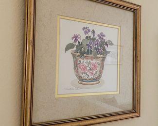 Framed & Matted African Violet Lithograph - Signed by Charlene Winterle Olson 