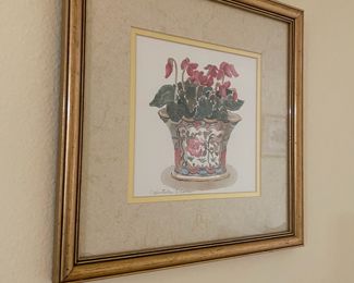 Framed & Matted Cyclamens Lithograph - Signed by Charlene Winterle Olson 