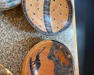 2 Wood Carved Bowls - African Design