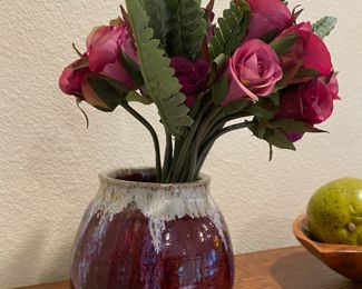Burgundy & Cream Pottery Vase