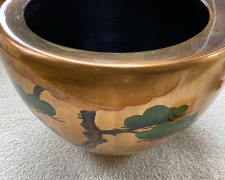Asian Gold Toned Bonsai Planter with Bonsai Design