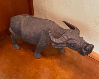 Carved Wood Water Buffalo Sculpture