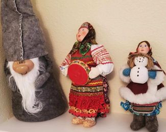 Galina Maslennikova Dolls - Woman with Bowl, Girl with Snowman, Plush Gnome