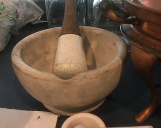 Antique marble and wooden handled Mortar and Pestle Set