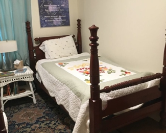 Set of twin beds...beautiful Mahogany, in excellent shape and so are the mattresses....which are sold separately...great idea for a child's room or a guest room.