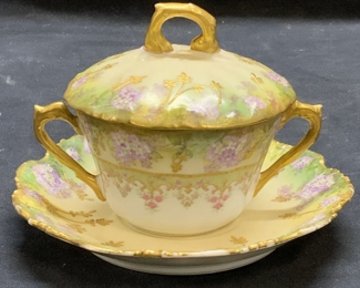 LS&S Limoges Porcelain Sugar Bowl & Plate France
