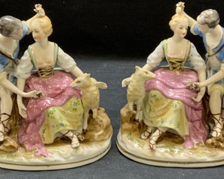 Pair Antique W Hallmark Porcelain Figurines

